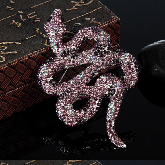 Giant Multi Plum and Pink Rhinestone Snake Serpent pin brooch - Picture 3 of 9